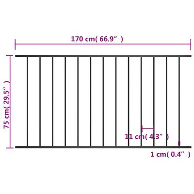 vidaXL Panneau de clôture Acier enduit de poudre 1,7x0,75 m Noir