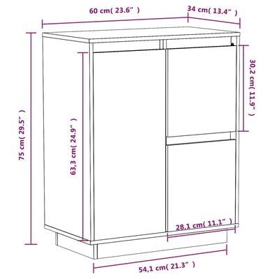 vidaXL Buffet Blanc 60x34x75 cm Bois massif de pin