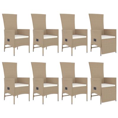 vidaXL Ensemble à manger de jardin et coussins 9 pcs beige Poly rotin