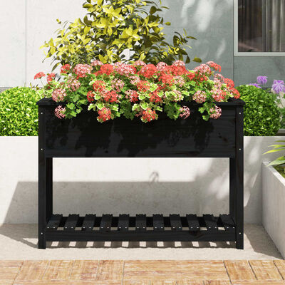 vidaXL Jardinière avec étagère Noir 111,5x54x81 cm Bois massif de pin