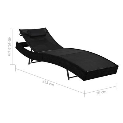 vidaXL Chaises longues lot de 2 table Résine tressée et textilène Noir