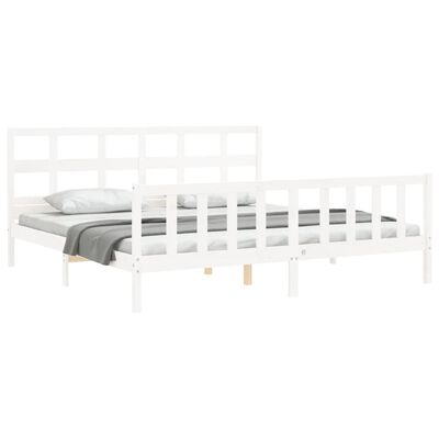 vidaXL Cadre de lit avec tête de lit blanc Super King Size bois massif