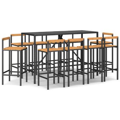 vidaXL Ensemble de bar jardin 11pcs noir poly rotin/bois massif acacia