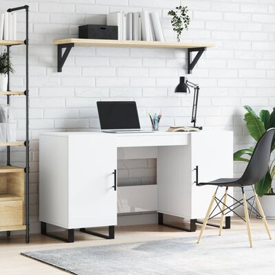 vidaXL Bureau Blanc brillant 140x50x75 cm Bois d'ingénierie