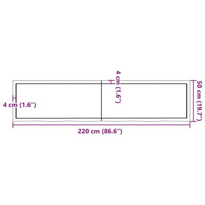 vidaXL Comptoir de salle de bain 220x50x(2-6)cm bois massif non traité