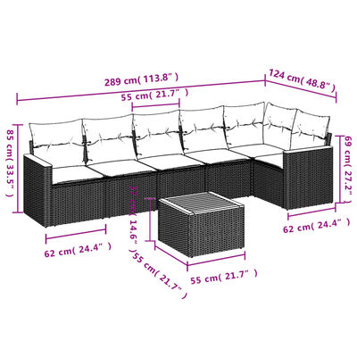 vidaXL Salon de jardin 7 pcs avec coussins noir résine tressée