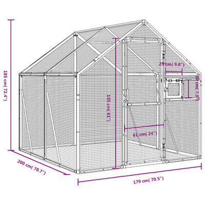 vidaXL Volière argenté 1,79x2x1,85 m aluminium