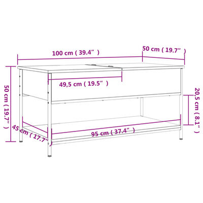 vidaXL Table basse noir 100x50x50 cm bois d'ingénierie et métal