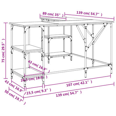 vidaXL Bureau noir 139x139x75 cm bois d'ingénierie