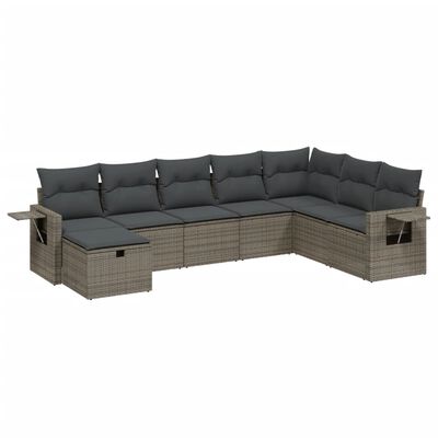 vidaXL Salon de jardin 8 pcs avec coussins gris résine tressée