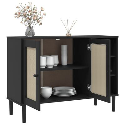 vidaXL Buffet SENJA aspect rotin noir 112x40x80cm bois massif de pin