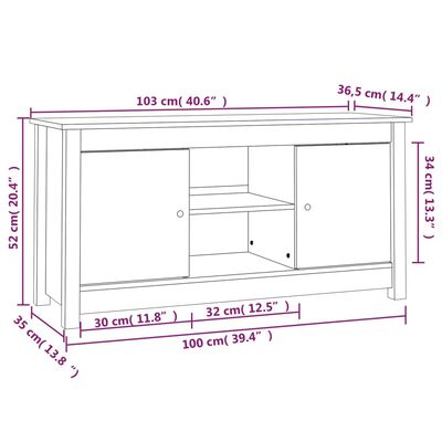 vidaXL Meuble TV Marron miel 103x36,5x52 cm Bois de pin massif