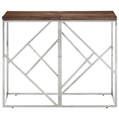 vidaXL Table console argenté acier inoxydable et bois de mélèze massif