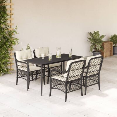 vidaXL Ensemble à manger de jardin coussins 5pcs Noir Résine tressée