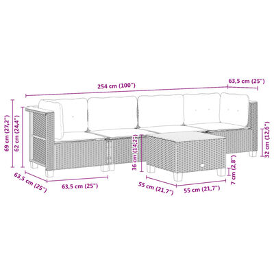 vidaXL Salon de jardin 5 pcs avec coussins gris résine tressée