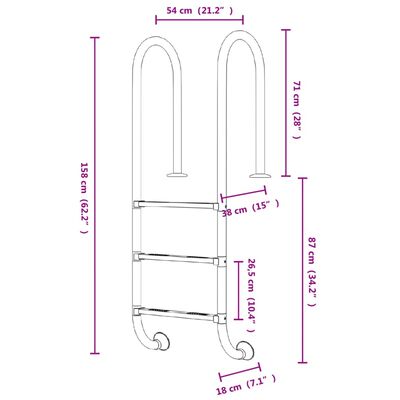 vidaXL Échelle de piscine 54x38x158 cm acier inoxydable 304