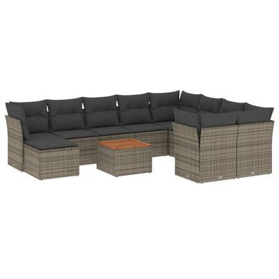 vidaXL Salon de jardin 11 pcs avec coussins gris résine tressée