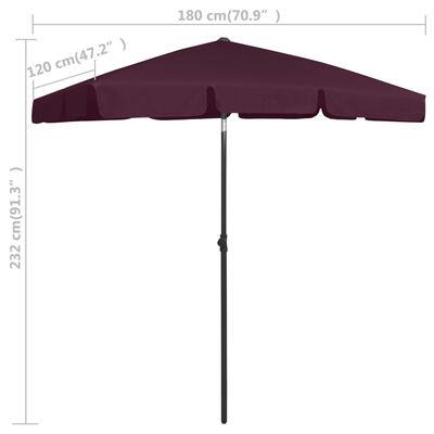 vidaXL Parasol de plage rouge bordeaux 180x120 cm