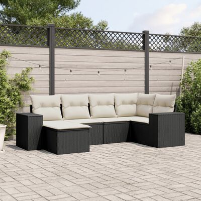 vidaXL Salon de jardin 6 pcs avec coussins noir résine tressée