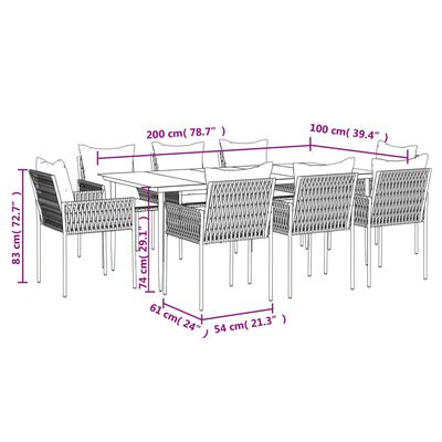 vidaXL Ensemble à manger de jardin 9 pcs coussins résine tressée acier