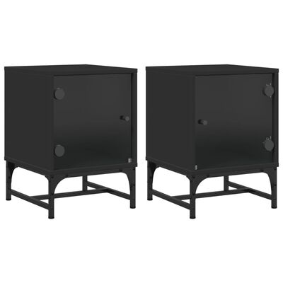 vidaXL Tables de chevet avec portes en verre 2 pcs noir 35x37x50 cm