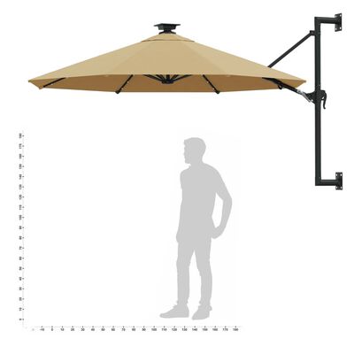 vidaXL Parasol mural de jardin avec LED 300 cm taupe