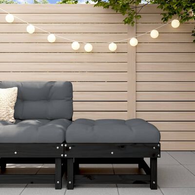 vidaXL Repose-pied de jardin avec coussin noir bois de pin massif