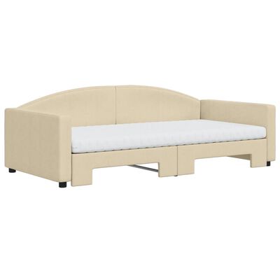 vidaXL Lit de jour avec gigogne et matelas crème 100x200 cm tissu