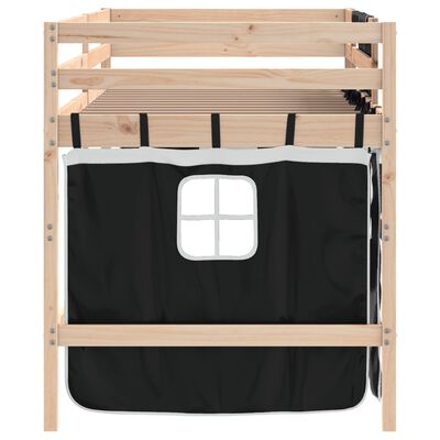 vidaXL Lit mezzanine enfants et rideaux blanc/noir 80x200cm pin massif