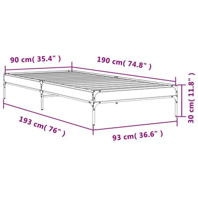 vidaXL Cadre de lit chêne marron 90x190 cm bois d'ingénierie et métal