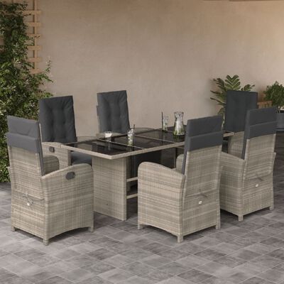 vidaXL Ensemble à manger de jardin et coussins 7 pcs gris clair rotin