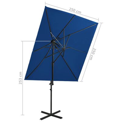 vidaXL Parasol déporté à double toit Bleu azuré 250x250 cm