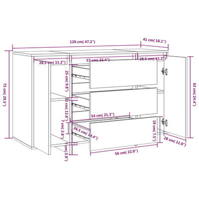 vidaXL Buffet avec 3 tiroirs Noir 120x41x75 cm Bois d'ingénierie