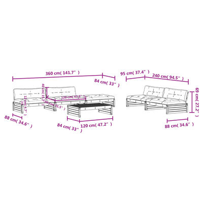 vidaXL Salon de jardin 6 pcs avec coussins bois de pin imprégné