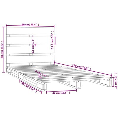 vidaXL Cadre de lit 90x190 cm Bois de pin massif Simple