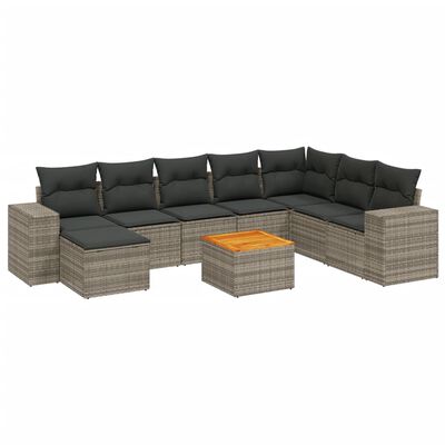 vidaXL Salon de jardin 9 pcs avec coussins gris résine tressée