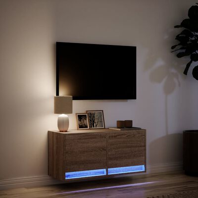 vidaXL Meuble TV mural avec lumières LED chêne marron 80x31x35 cm