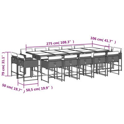 vidaXL Ensemble à manger de jardin et coussins 15 pcs mélange beige