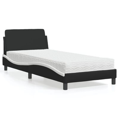 vidaXL Lit avec matelas noir et blanc 90x190 cm similicuir