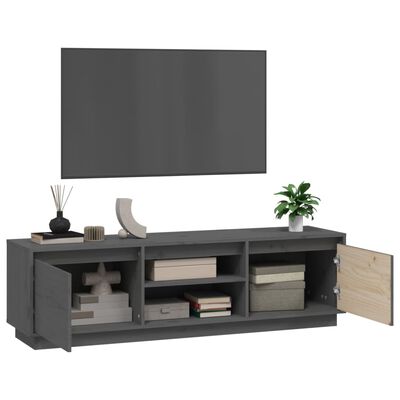 vidaXL Meuble TV Gris 140x35x40 cm Bois de pin massif