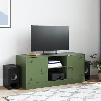 vidaXL Meuble TV vert olive 99x39x44 cm acier