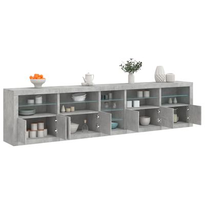 vidaXL Buffet avec lumières LED gris béton 283x37x67 cm