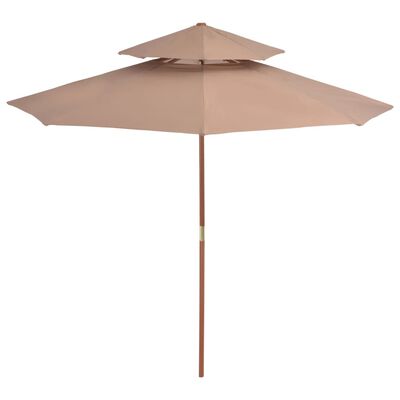 vidaXL Parasol à deux étages avec mât en bois 270 cm taupe