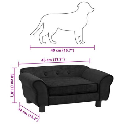 vidaXL Canapé pour chien Noir 72x45x30 cm Peluche