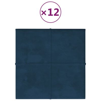 vidaXL Panneaux muraux 12 pcs Bleu 30x30 cm Velours 1,08 m²