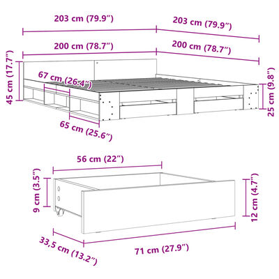 vidaXL Cadre de lit avec tiroirs chêne sonoma 200x200 cm