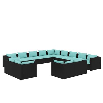 vidaXL Salon de jardin 13 pcs avec coussins Noir Résine tressée