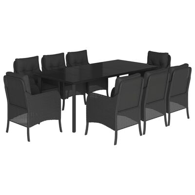 vidaXL Ensemble à manger de jardin 9pcs coussins noir résine tressée