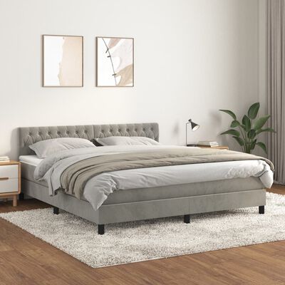 vidaXL Sommier à lattes de lit et matelas Gris clair 180x200cm Velours