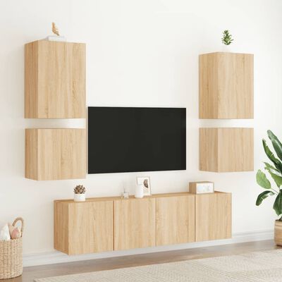 vidaXL Unités murales TV 6 pcs chêne sonoma bois d'ingénierie